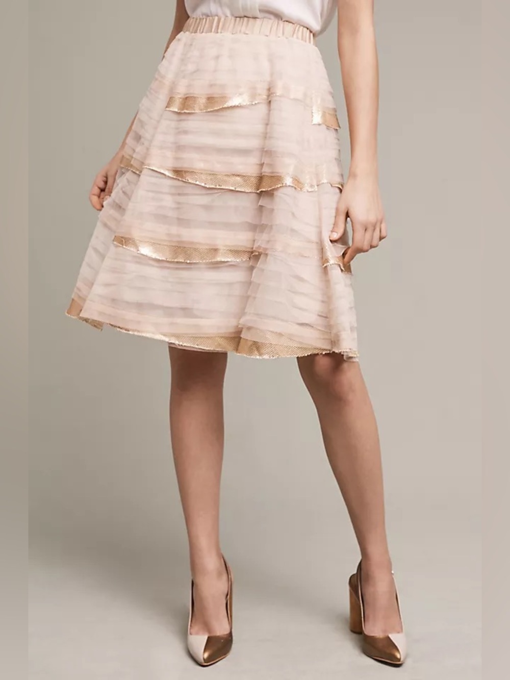 Anthropologie Ivory Cascade Skirt
